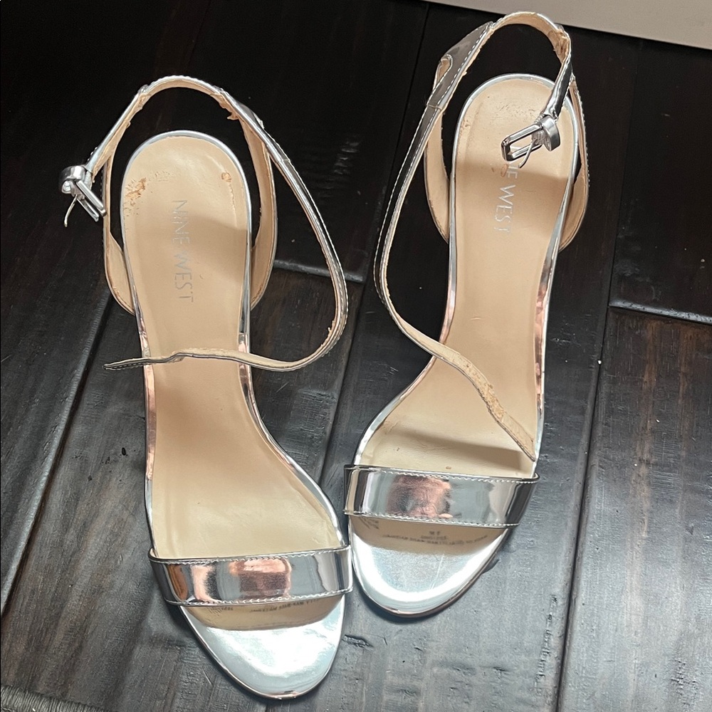 Nine West Silver Open-Toe Heels